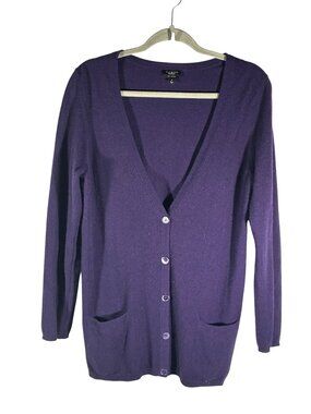 Talbots Purple Cashmere long line Cardigan Sweater size Medium Button Front Long